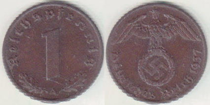 1937 A Germany 1 Pfennig A000787.